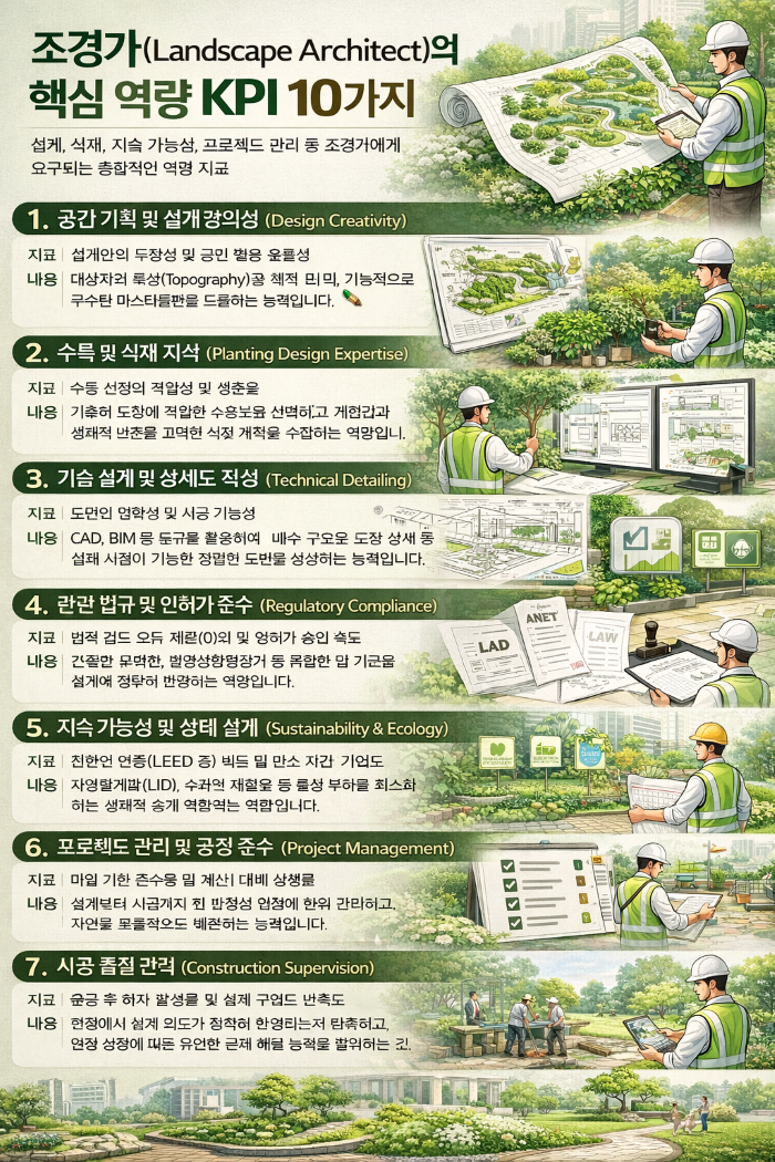 조경가의 성과와 전문성을 측정할 수 있는 핵심 역량 KPI(Key Performance Indicators) 10가지