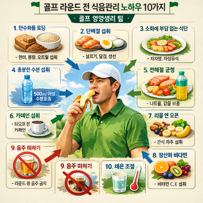 골프 라운드 전/중/후에 식음관리 노하우 10가지~ 골퍼 영양생리 관점에서 