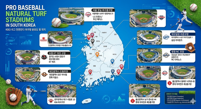 국내 천연잔디 야구장(Baseball Field) 리스트와 위치