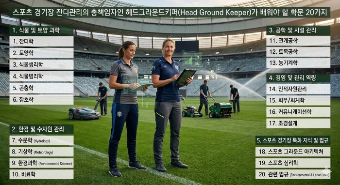 스포츠 경기장 잔디관리의 총책임자인 헤드그라운드키퍼(Head Ground Keeper)가 배워야 할 학문 20가지