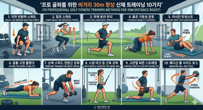 골퍼가 비거리 30m 향상을 위한 신체 트레이닝 방법 10가지