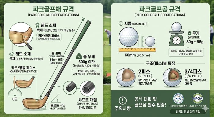파크골프용 골프채 및 골프공 규격, 무게 및 표준 규격은? 