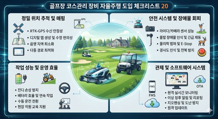 골프장 코스관리 장비에 자율주행 기능 도입 시 체크해야 할 항목 20가지