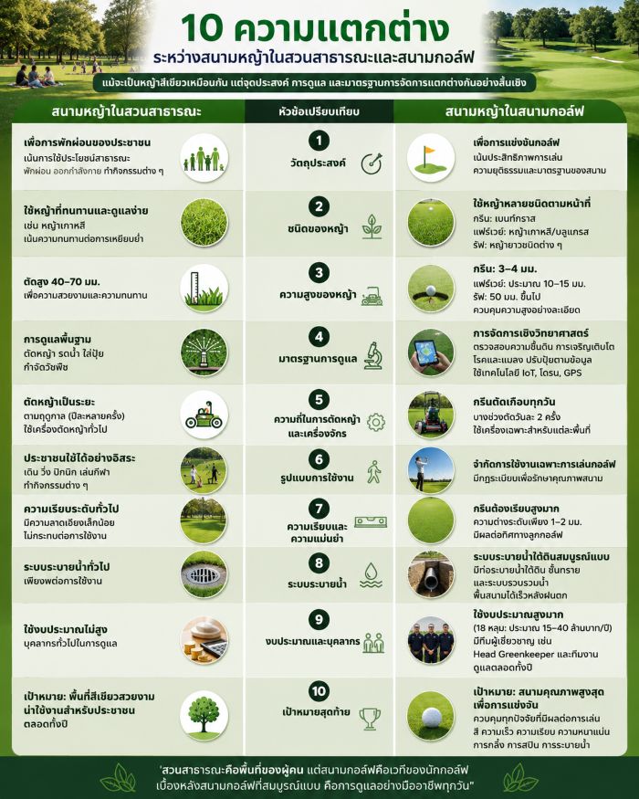 ความแตกต่าง 10 ประการระหว่างสนามหญ้าในสวนสาธารณะกับสนามหญ้าในสนามกอล์ฟ (태국어) 골프장 잔디가 집 앞 공원과 다른 결정적인 이유 
