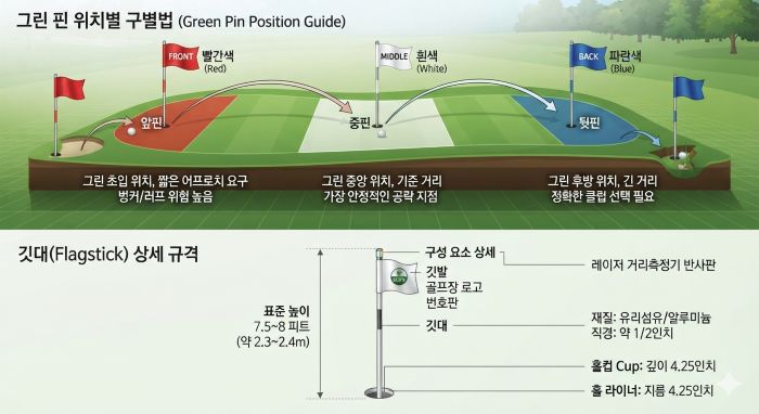 깃대(Flagstick) 규격과 앞핀·중핀·뒷핀 구별법
