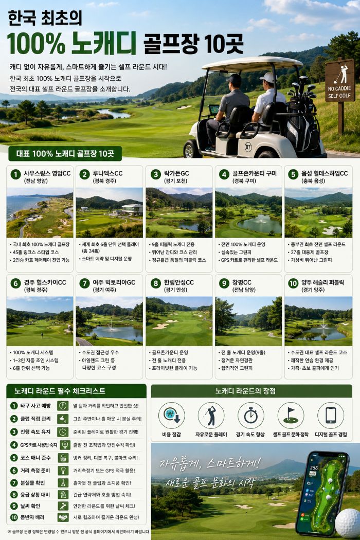 한국 최초의 100% 노캐디 골프장 10곳 