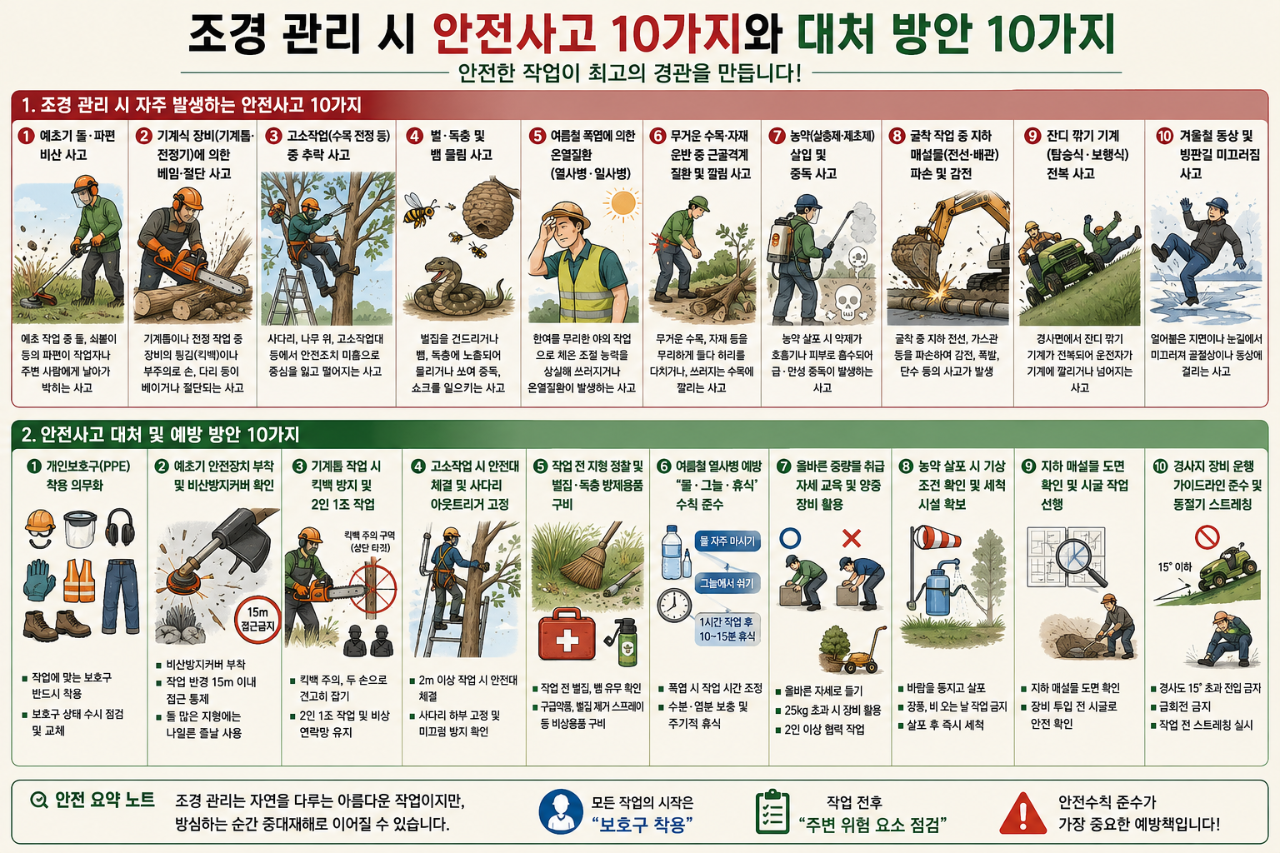 조경 관리 시 안전사고 10가지와 대처 방안 10가지