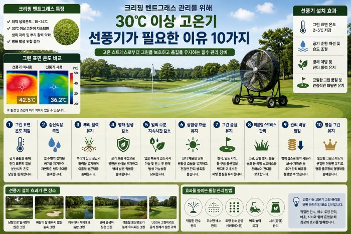 10 Alasan Mengapa Kipas Angin (Turf Fan) Diperlukan untuk Pengelolaan Creeping Bentgrass di Lapangan Golf pada Suhu di Atas 30°C(인도네시아어)   골프장 크리핑 벤트그래스 관리를 위해 30℃ 이상 고온기에 선풍기가 필요한 이유 10가지