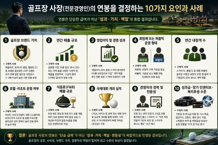 골프장 사장(전문경영인)의 연봉을 결정하는 10가지 요인과 사례