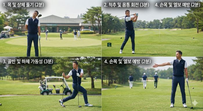 골프 라운드 티 샷전 10분 스트레칭으로 부상 예비하기 