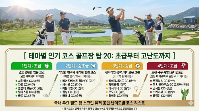  초.중.고급 테마별 인기 코스 골프장 탑 20... 쉬운 입문 코스부터 도전!! 고난도 코스까지