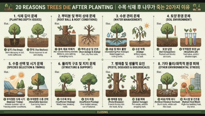수목 식재 시 하자 원인 10가지와 대안